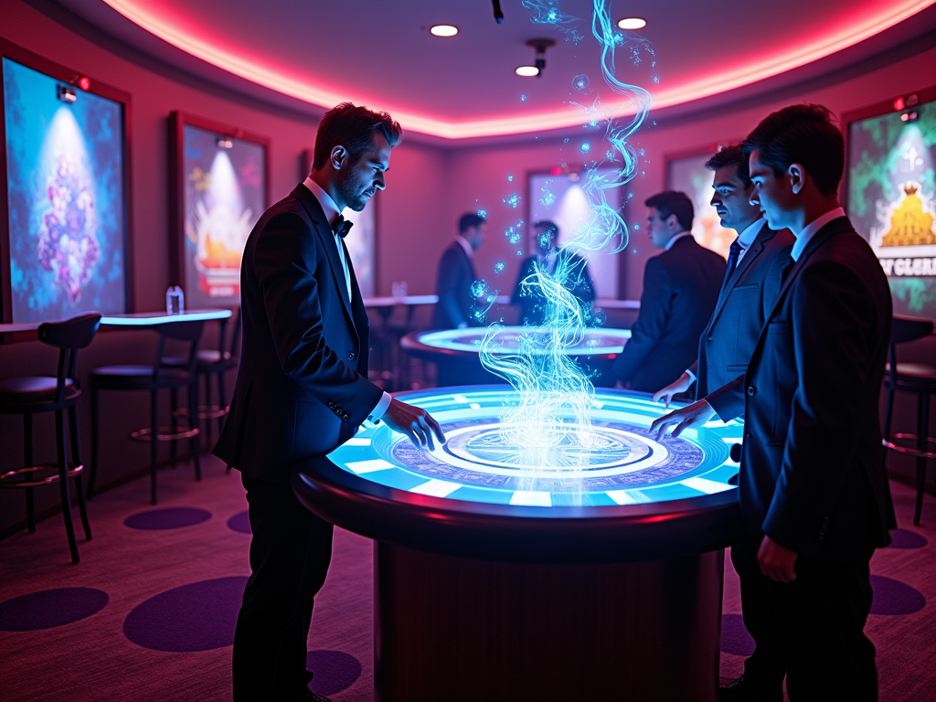 3 personnes qui découvrent le casino Elite du futur