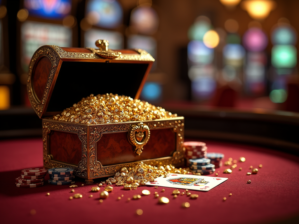 Deux cartes à jouer et des jetons éparpillés, symbolisant les récompenses fidélité casino Elite et Golden Palace