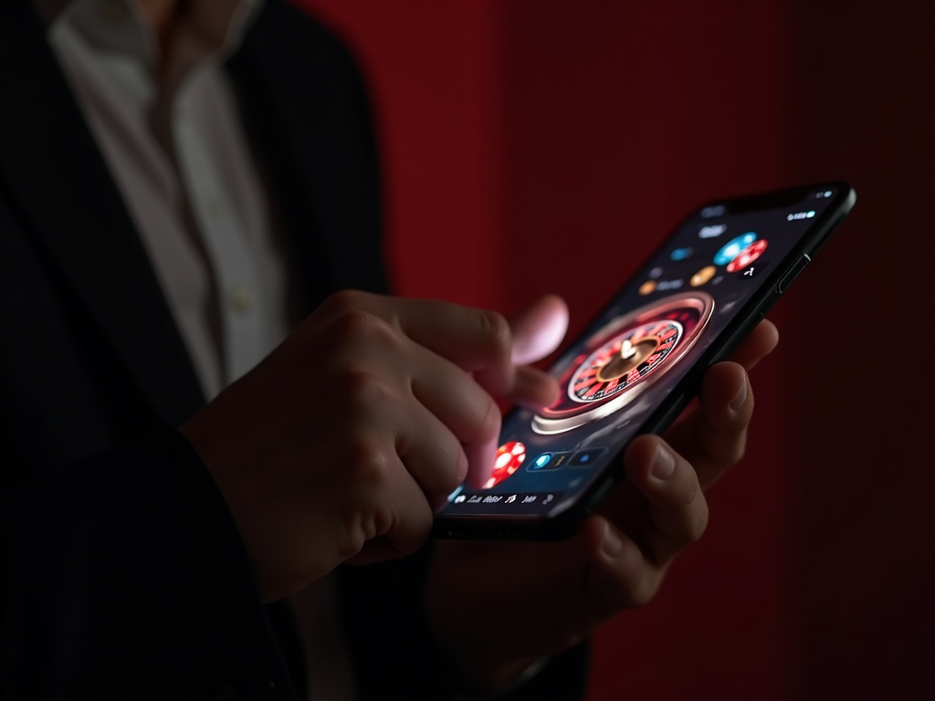 Une femme souriante utilisant un smartphone pour jouer à Bingoal Casino