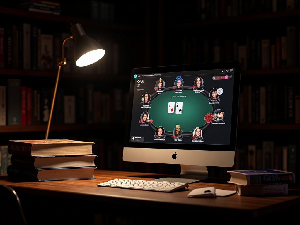 Un joueur de poker en ligne concentré sur son écran pendant une partie de Texas Hold'em sur Unibet Poker