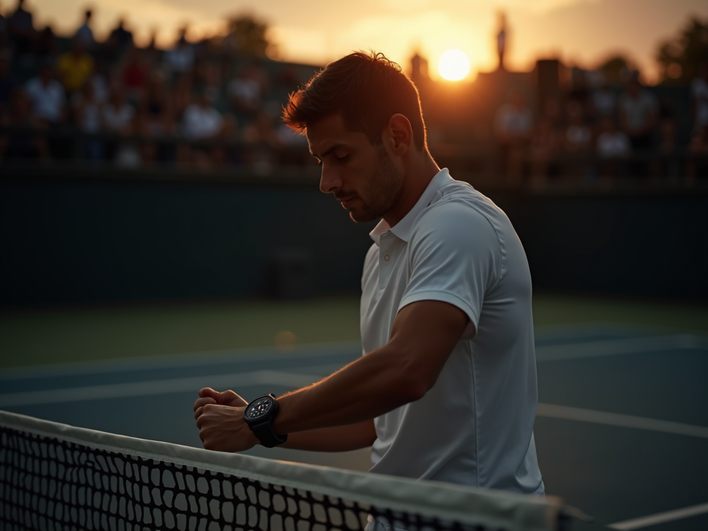 Joueur concentré tenant un smartphone affichant la plateforme Unibet Sport avec des cotes de tennis