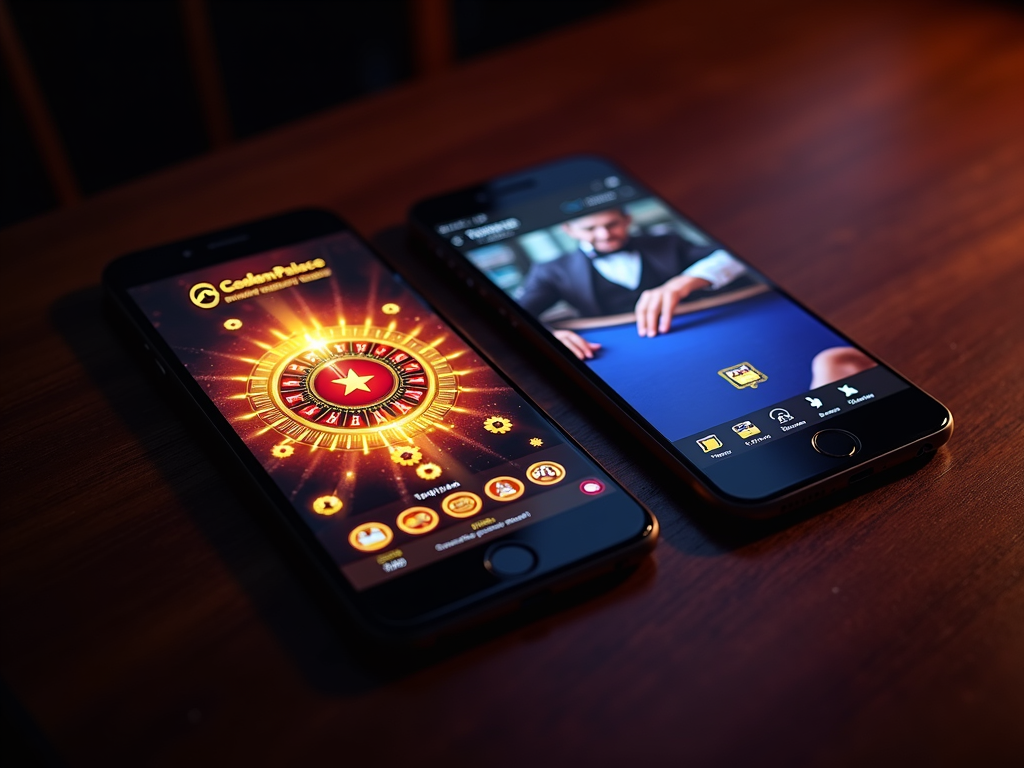Deux personnes sur un canapé regardent leur téléphone, comparant les expériences de jeux de hasard en ligne sur Golden Palace et Madison.