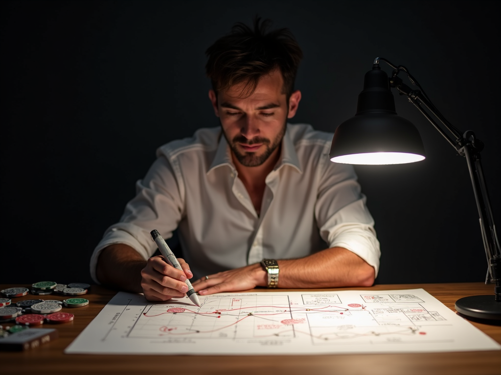 Image d'une personne concentrée devant un ordinateur portable affichant une table de poker en ligne sur GGPoker